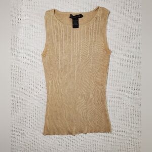 expensive! Silk Tan Sleeveless Ribbed Beaded Top Womens Small